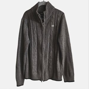 DKNY. Boys. Mock Neck Zip-up Sweater. Gray with Black Trim. Size Small.